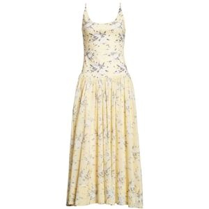 Rebecca Taylor Lemon Rose Floral Yellow Jersey Midi Fairycore Dress Size Small